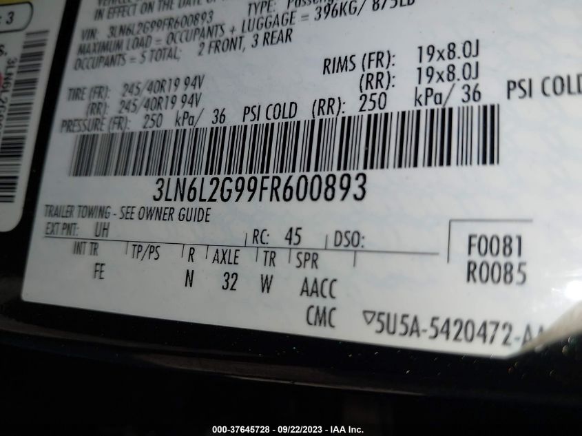 2015 LINCOLN MKZ - 3LN6L2G99FR600893