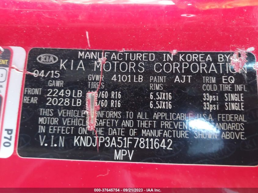 2015 KIA SOUL + - KNDJP3A51F7811642