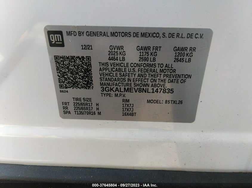 VIN 3GKALMEV8NL147835 2022 GMC TERRAIN SLE