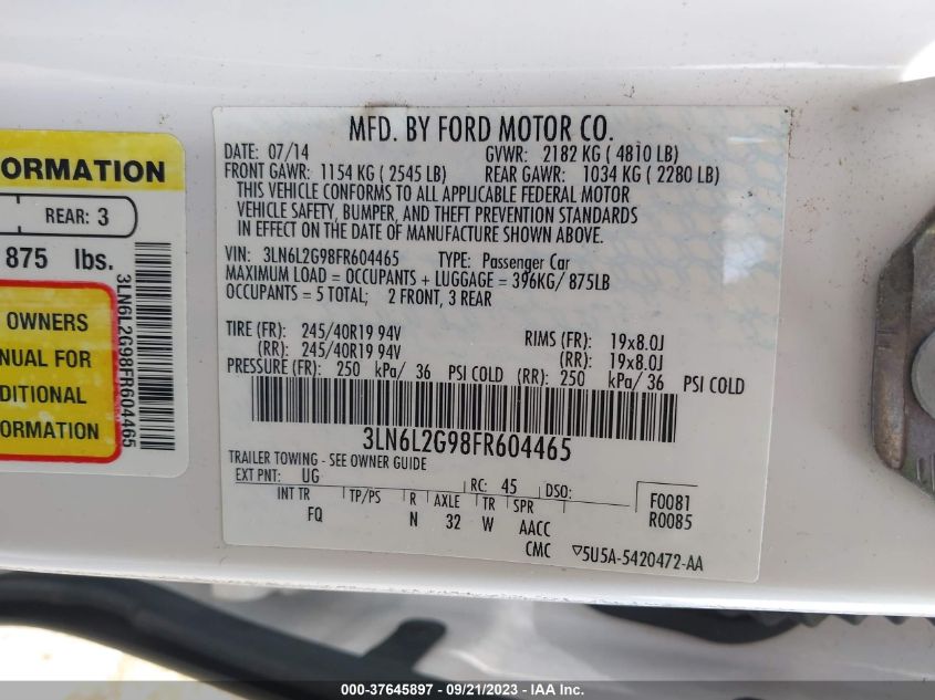 2015 LINCOLN MKZ - 3LN6L2G98FR604465
