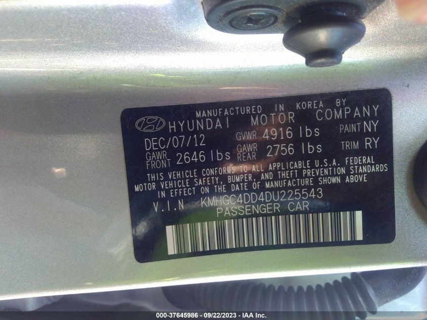2013 HYUNDAI GENESIS 3.8L - KMHGC4DD4DU225543