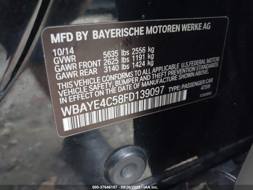 2015 BMW 7 SERIES 740LI WBAYE4C58FD139097