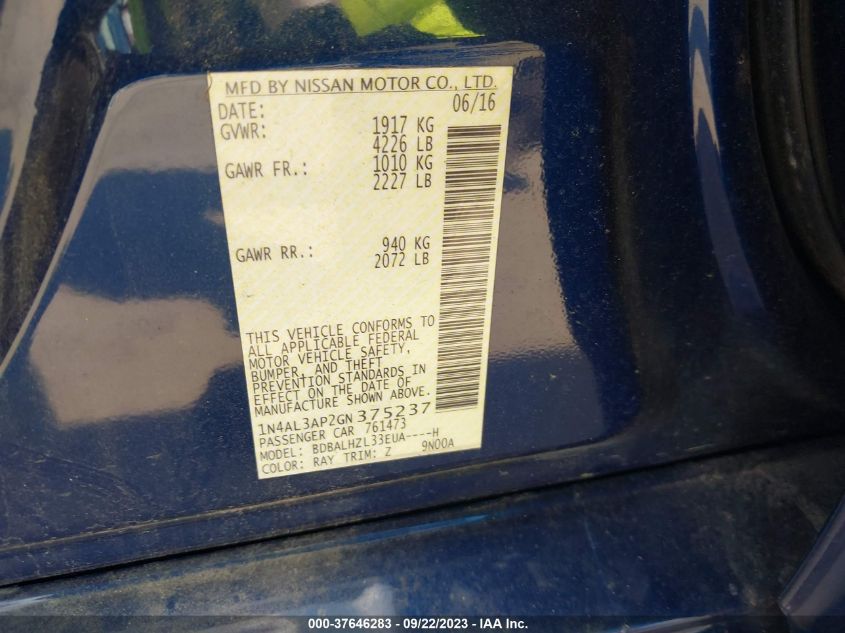 2016 NISSAN ALTIMA 2.5 SR - 1N4AL3AP2GN375237