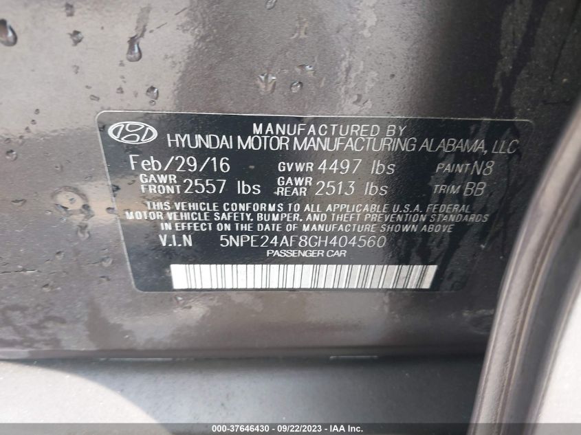 2016 HYUNDAI SONATA 2.4L SE - 5NPE24AF8GH404560