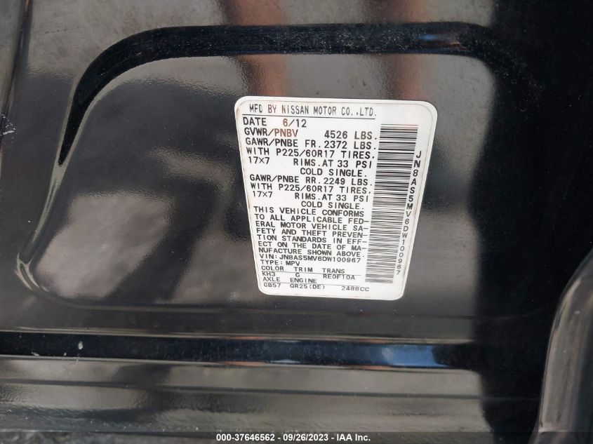 2013 NISSAN ROGUE SV - JN8AS5MV6DW100967