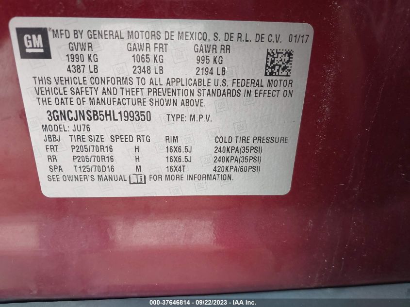 2017 CHEVROLET TRAX LS - 3GNCJNSB5HL199350