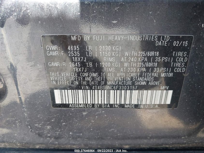 2015 SUBARU OUTBACK 2.5I LIMITED - 4S4BSBNC6F3303157