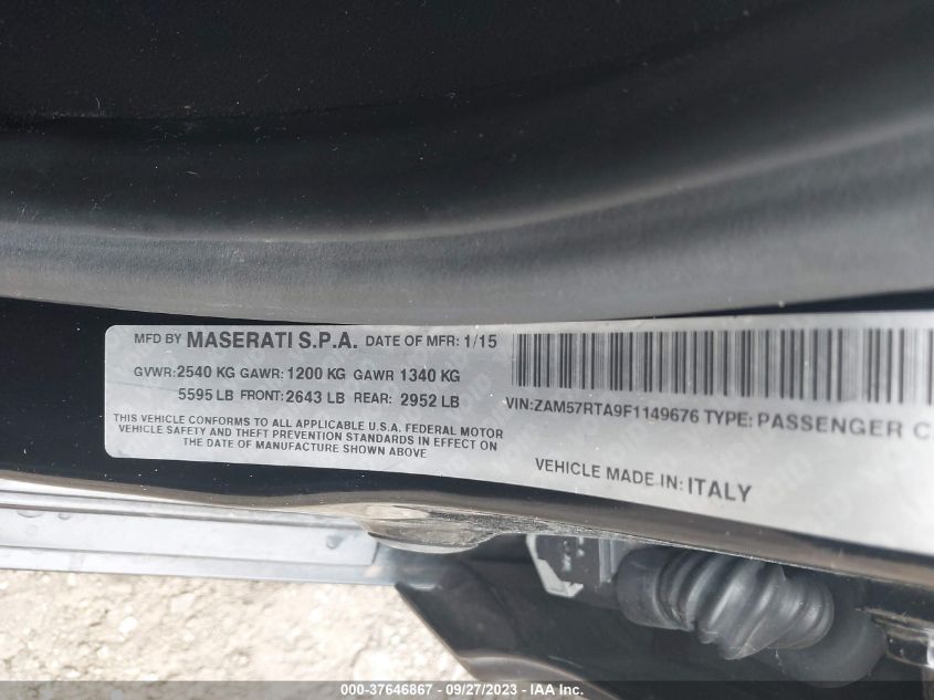 2015 MASERATI GHIBLI S Q4 ZAM57RTA9F1149676