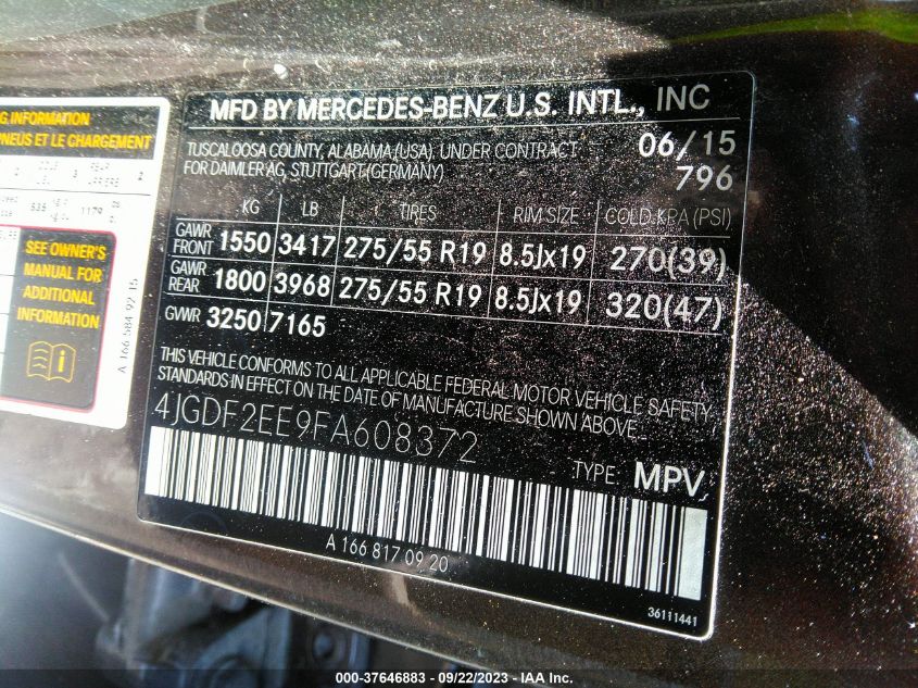 2015 MERCEDES-BENZ GL-CLASS GL 350 BLUETEC 4JGDF2EE9FA608372