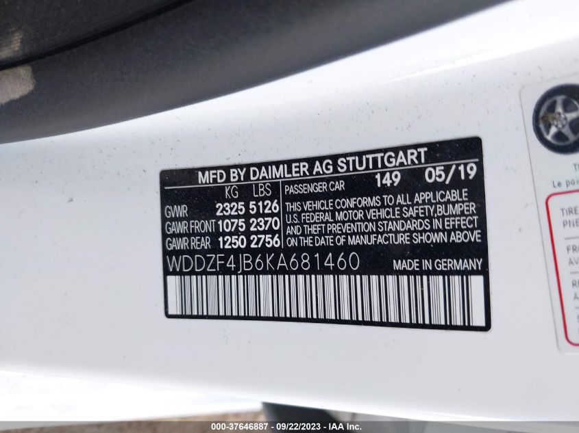2019 MERCEDES-BENZ E 300 WDDZF4JB6KA681460
