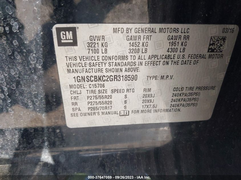 2016 CHEVROLET TAHOE LT - 1GNSCBKC2GR318590