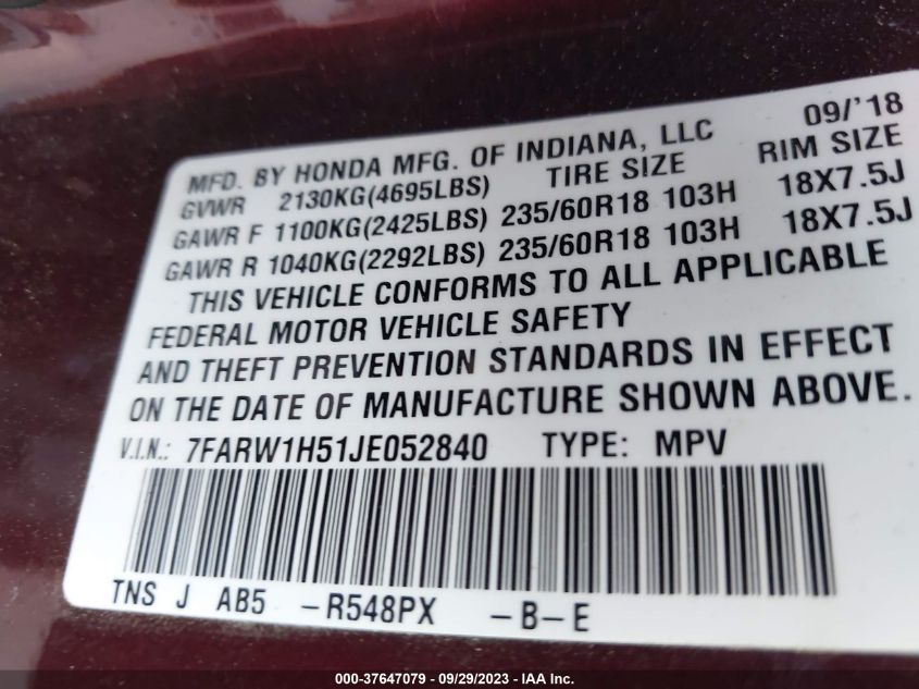2018 HONDA CR-V EX - 7FARW1H51JE052840