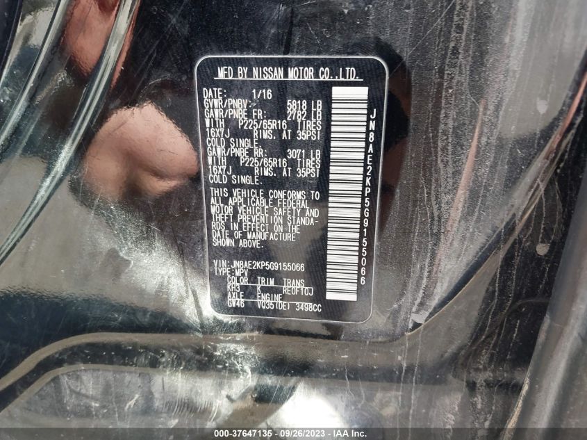 2016 NISSAN QUEST SV/S/PLATINUM/SL - JN8AE2KP5G9155066