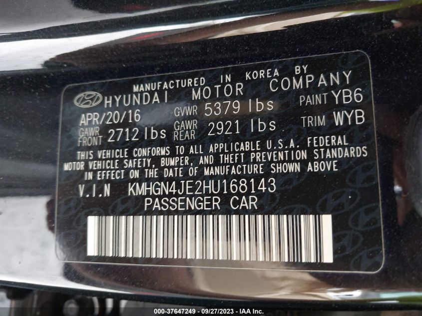 2017 GENESIS G80 3.8L - KMHGN4JE2HU168143