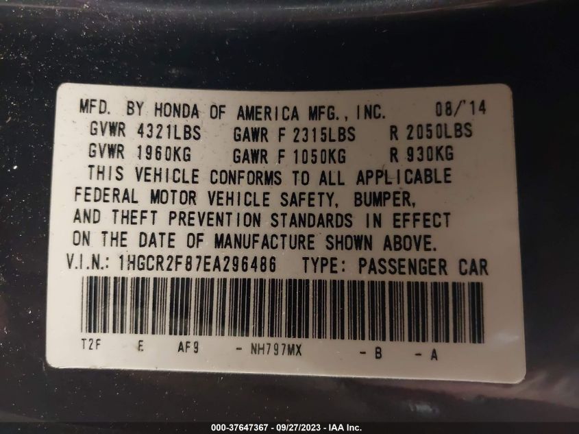 2014 HONDA ACCORD EX-L - 1HGCR2F87EA296486