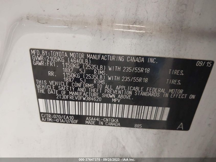 2015 TOYOTA RAV4 LIMITED - 2T3DFREV0FW384620