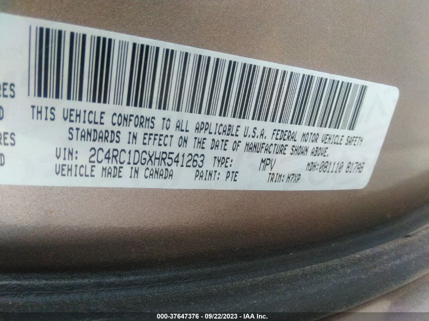 2C4RC1DGXHR541263 2017 CHRYSLER PACIFICA, photo no. 9