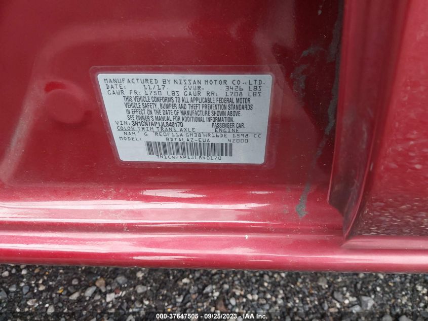 2018 NISSAN VERSA SEDAN S PLUS 3N1CN7AP1JL840170