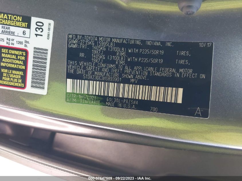 2017 TOYOTA SIENNA SE - 5TDXZ3DC3HS893901