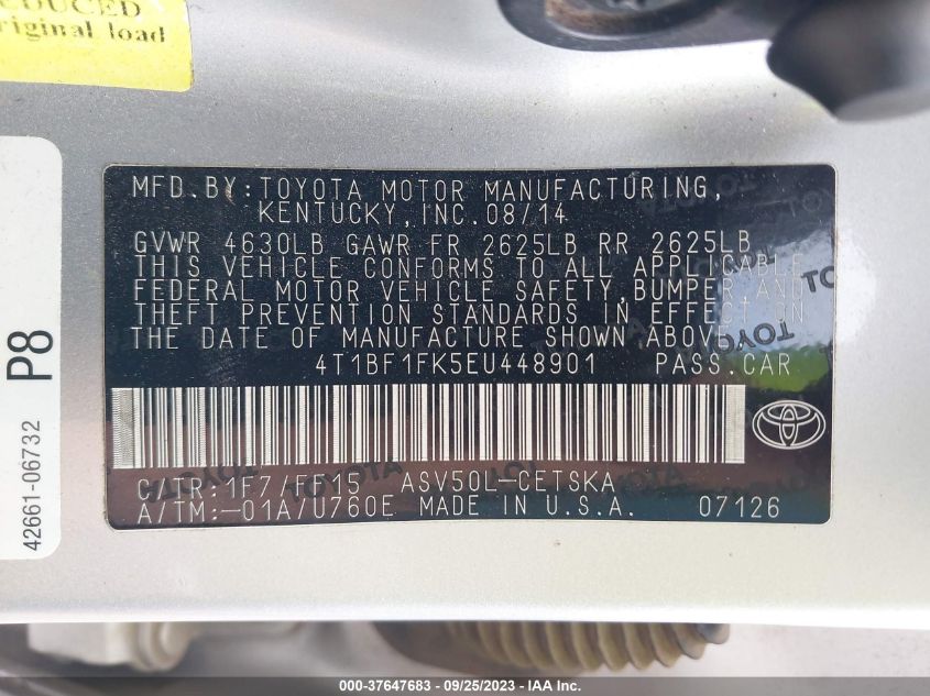 2014 TOYOTA CAMRY L/LE/XLE/SE/SE SPORT - 4T1BF1FK5EU448901