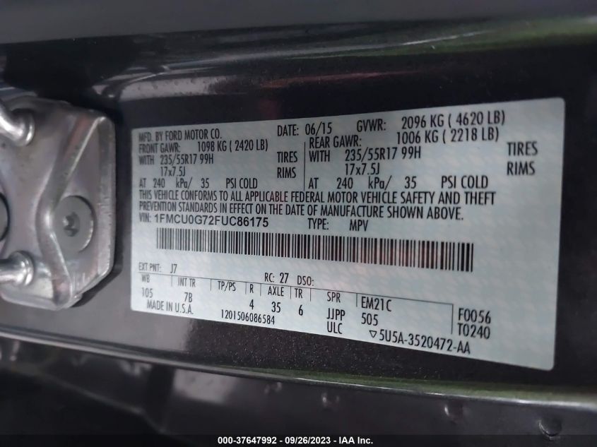 2015 FORD ESCAPE SE - 1FMCU0G72FUC86175