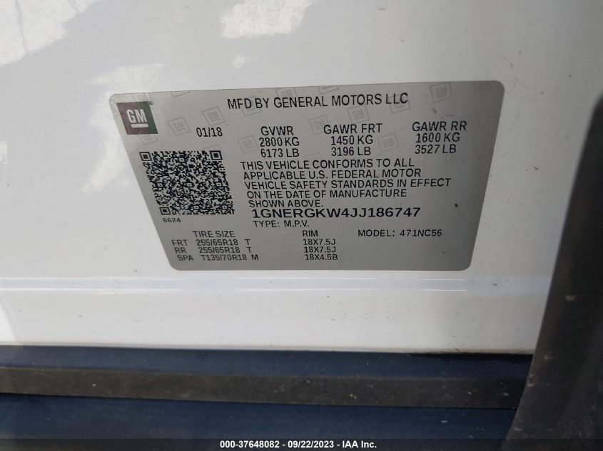 2018 CHEVROLET TRAVERSE LT CLOTH - 1GNERGKW4JJ186747