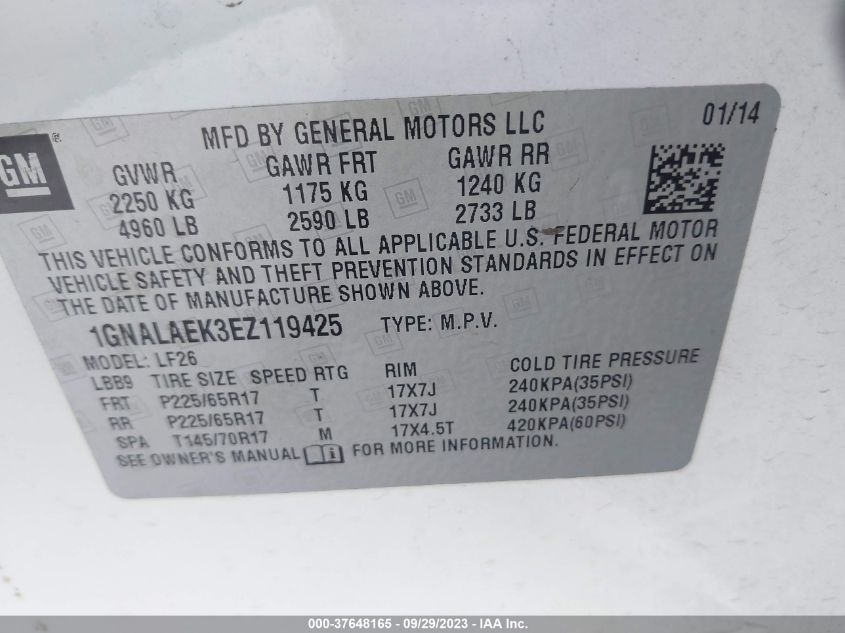 2014 CHEVROLET EQUINOX LS - 1GNALAEK3EZ119425
