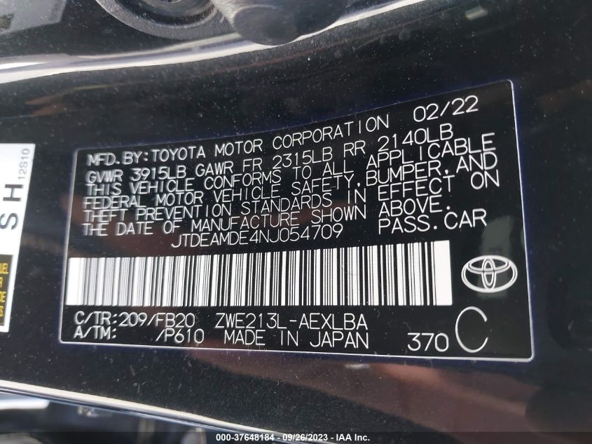 JTDEAMDE4NJ054709 Toyota Corolla HYBRID LE 9