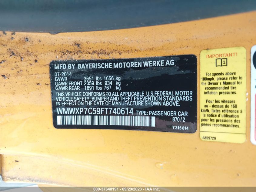 2015 MINI HARDTOP COOPER S WMWXP7C59FT740614