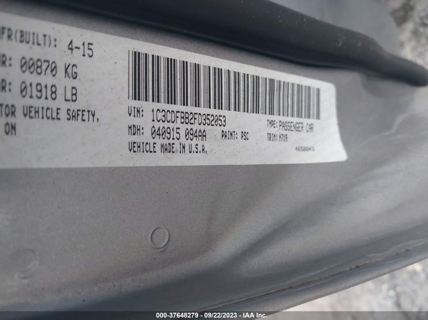 2015 DODGE DART SXT - 1C3CDFBB2FD352053