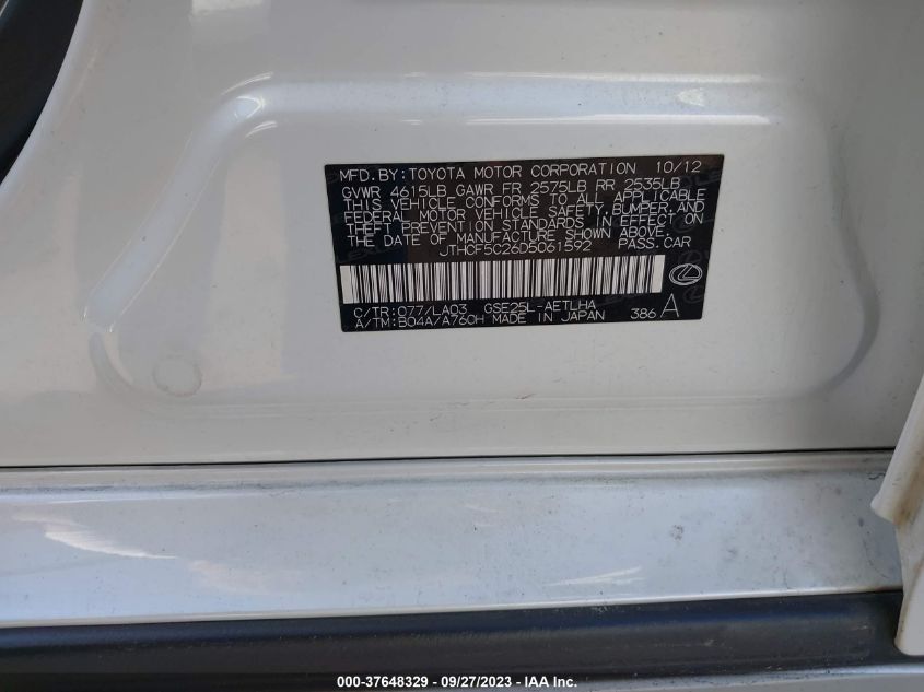 2013 LEXUS IS 250 - JTHCF5C26D5061592