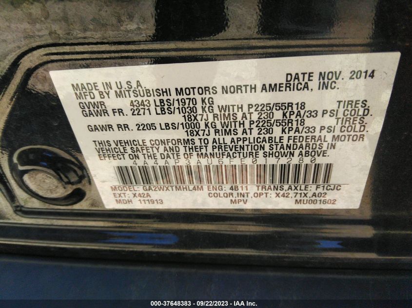 2015 MITSUBISHI OUTLANDER SPORT ES - 4A4AP3AU6FE017280