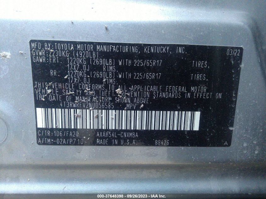 2022 TOYOTA RAV4 HYBRID XLE - 4T3RWRFV2NU056585