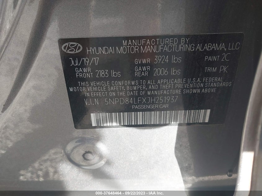VIN 5NPD84LFXJH251937 2018 HYUNDAI ELANTRA SEL/VALUE/LIMITED