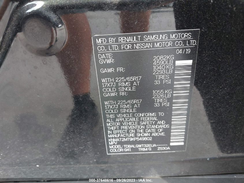 2019 NISSAN ROGUE SV - KNMAT2MT9KP549802
