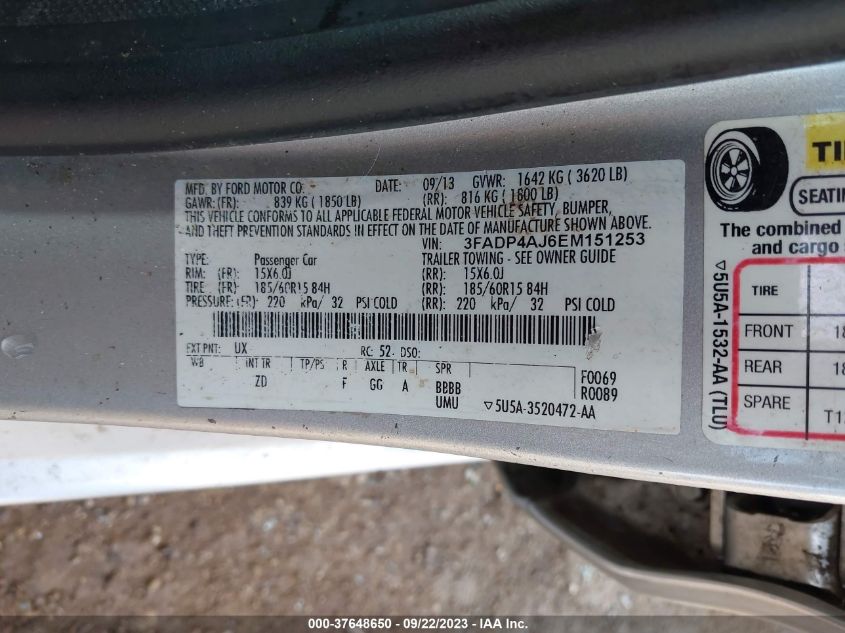 2014 FORD FIESTA S - 3FADP4AJ6EM151253