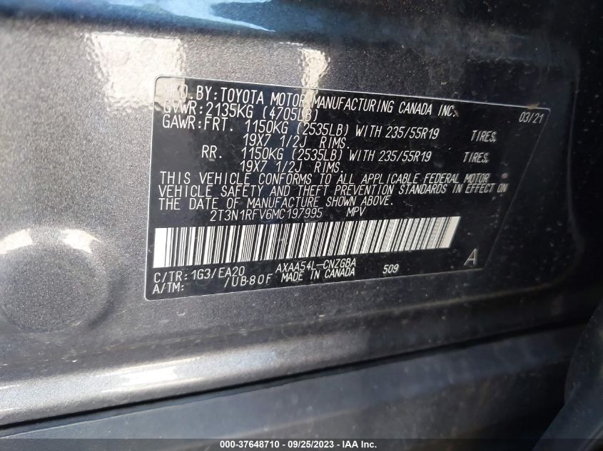 2021 TOYOTA RAV4 LIMITED - 2T3N1RFV6MC197995