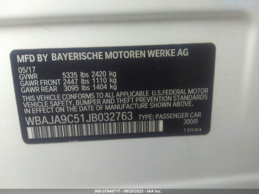 2018 BMW 530E IPERFORMANCE - WBAJA9C51JB032763