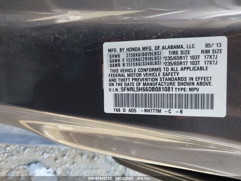 2013 HONDA ODYSSEY EX-L - 5FNRL5H66DB081081