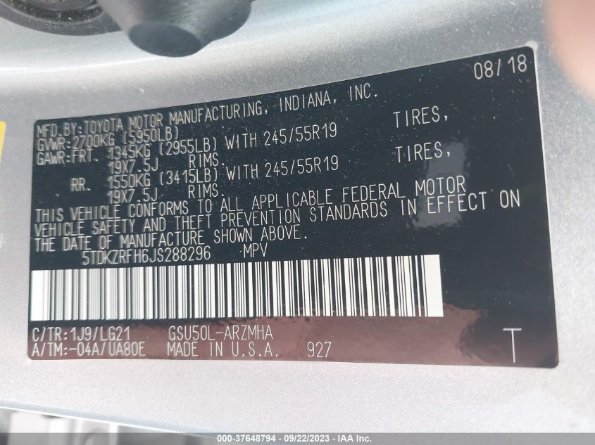 2018 TOYOTA HIGHLANDER SE/XLE - 5TDKZRFH6JS288296