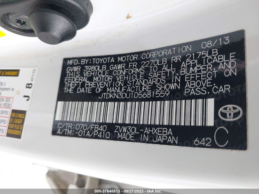 2013 TOYOTA PRIUS - JTDKN3DU1D5681559
