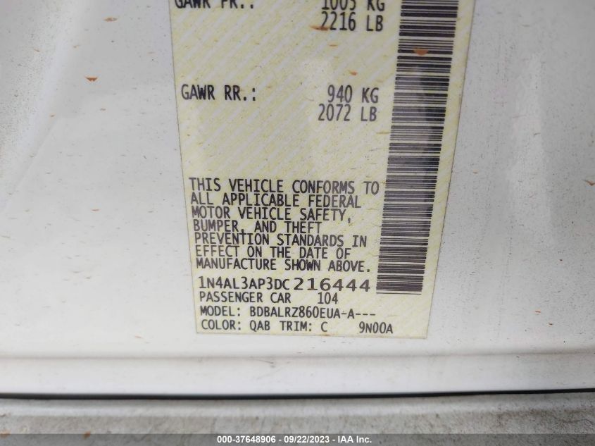 2013 NISSAN ALTIMA 2.5 S - 1N4AL3AP3DC216444