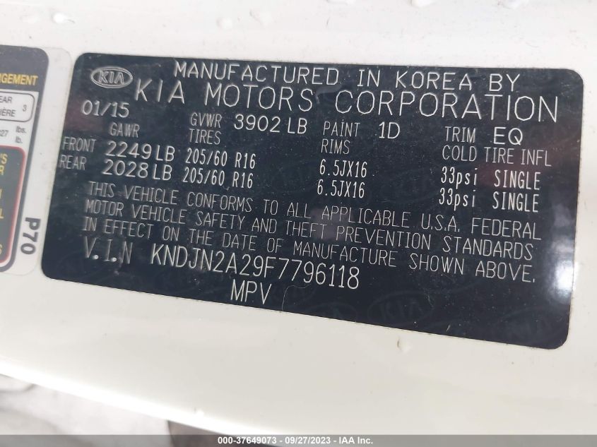 2015 KIA SOUL BASE - KNDJN2A29F7796118