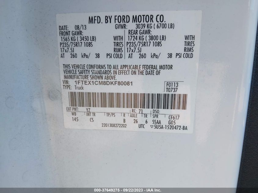 2013 FORD F-150 XL/STX/XLT - 1FTEX1CM8DKF80081