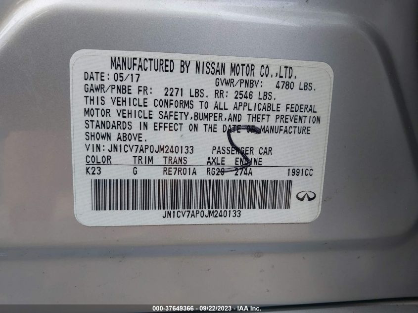 2018 INFINITI Q50 2.0T LUXE - JN1CV7AP0JM240133