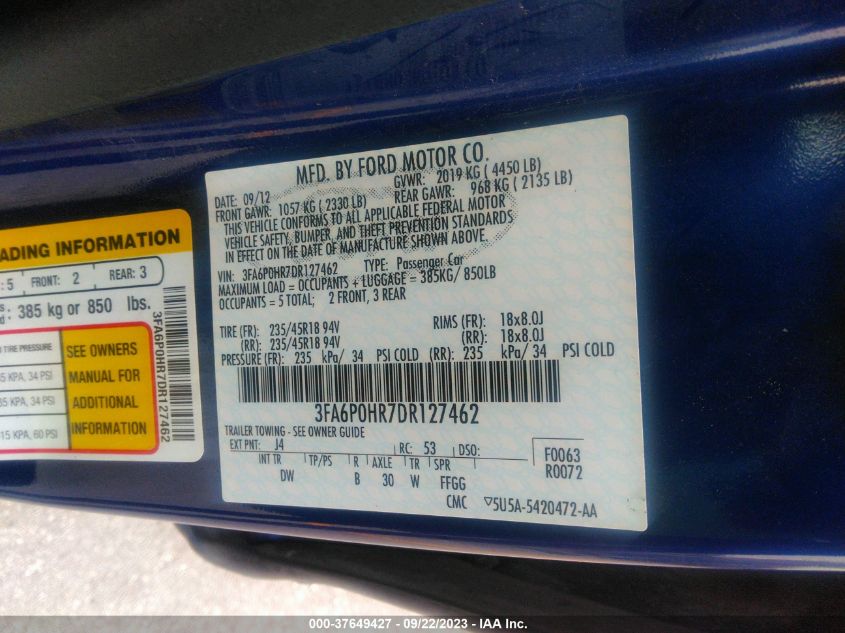 2013 FORD FUSION SE - 3FA6P0HR7DR127462