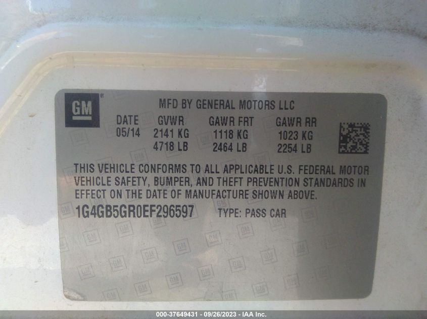 2014 BUICK LACROSSE LEATHER - 1G4GB5GR0EF296597
