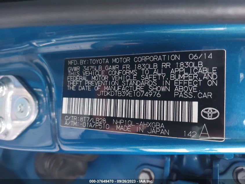 2014 TOYOTA PRIUS C ONE/THREE/TWO/FOUR - JTDKDTB39E1074976