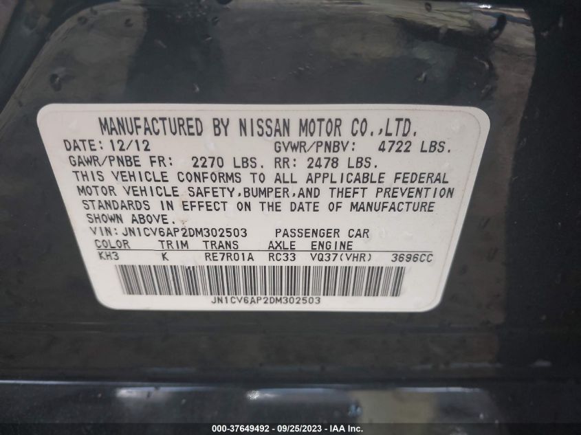 2013 INFINITI G37 SEDAN JOURNEY - JN1CV6AP2DM302503