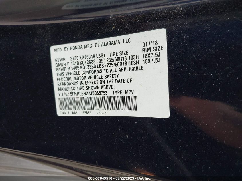 2018 HONDA ODYSSEY LX - 5FNRL6H27JB085753